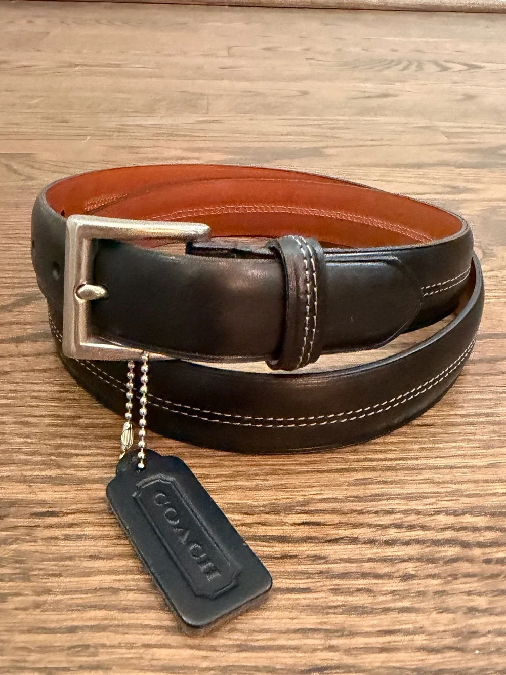 Coach Men’s Black Leather Dress Belt Silver Buckle Italy Size 38” 95cm